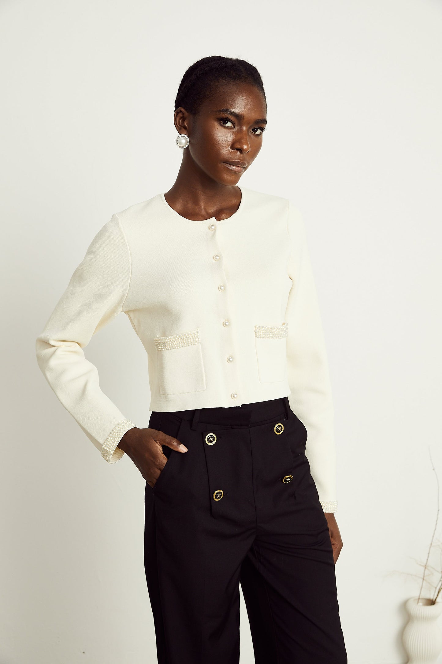 Aurora Bej Suni İnci Hırka