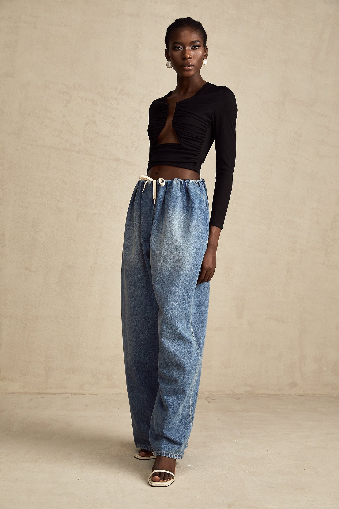 Eulalie Mavi Pilili Alçak Denim Pantolon