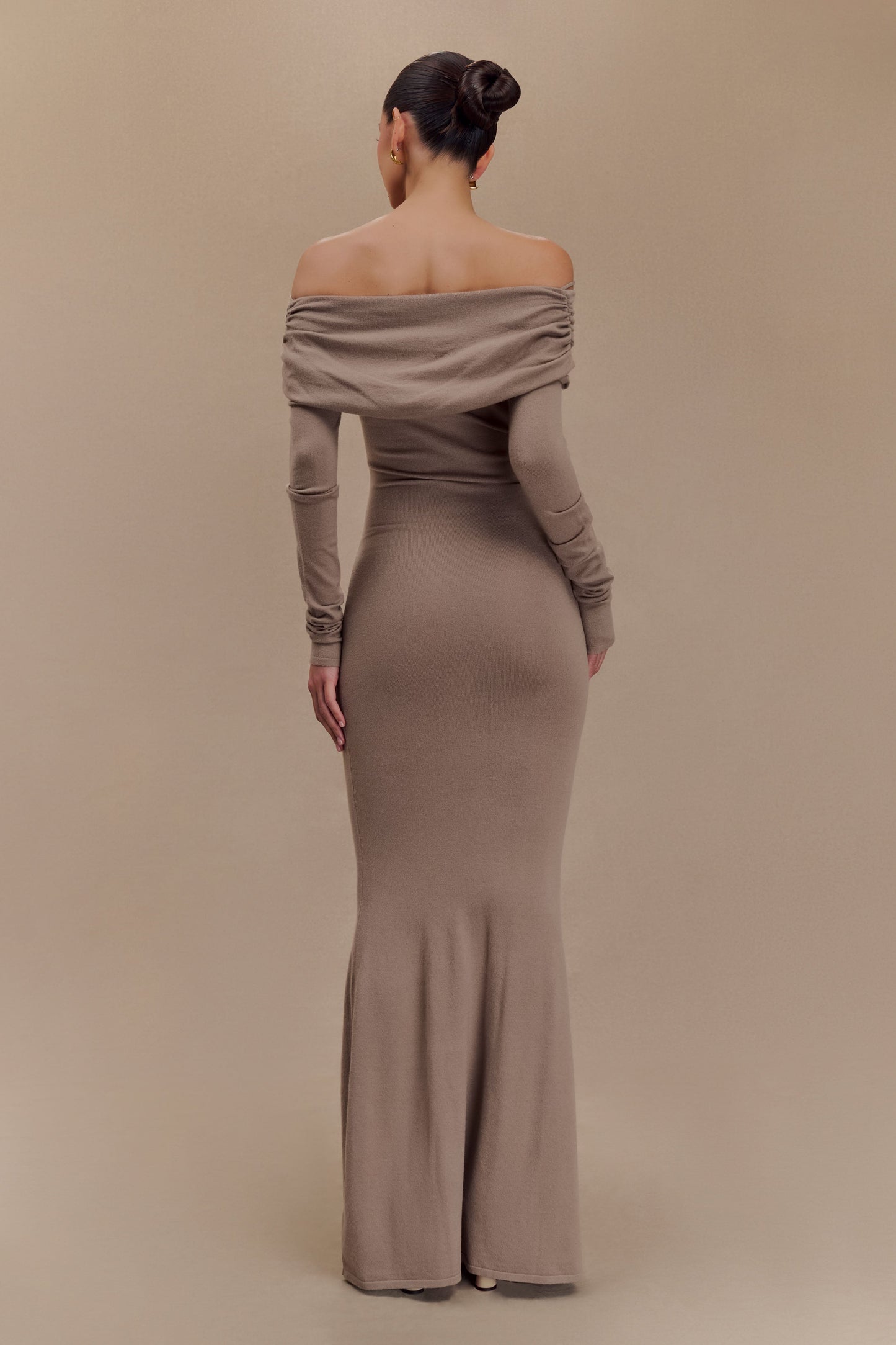 Georgiana Düşük Omuzlu Triko Midi Elbise - Stone Marle