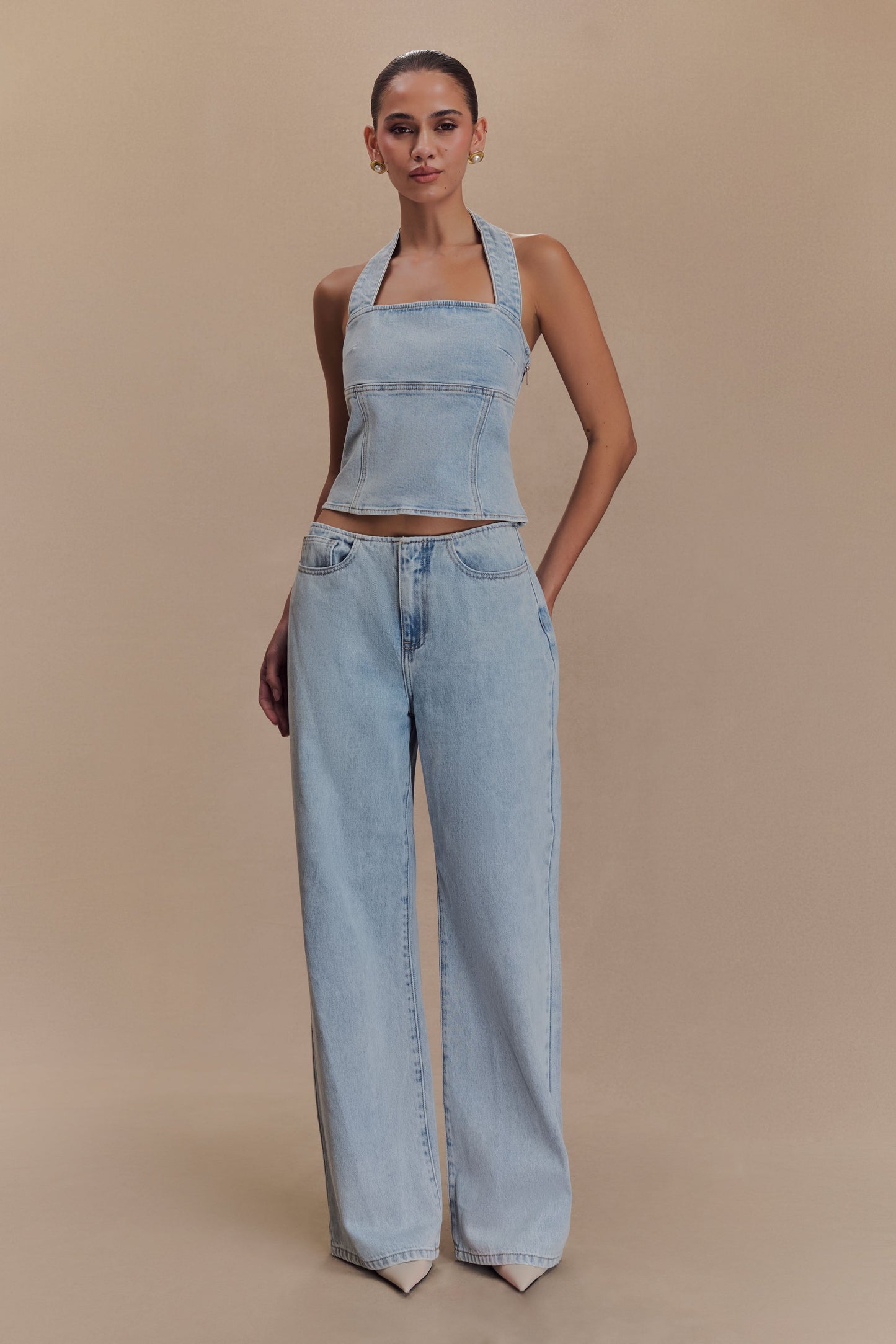Caitlin Mid Bel Denim Flare Jeans - Açık Mavi