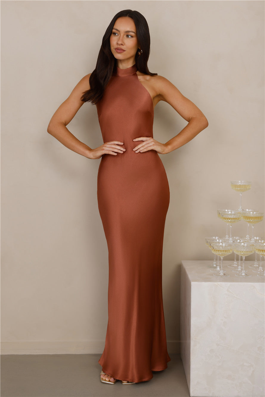 Cleo Askılı Saten Maxi Elbise