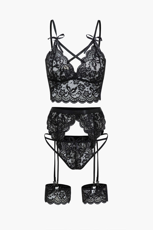 Lace Backless Kesik ve Bağlama Detaylı İç Giyim Garter Seti
