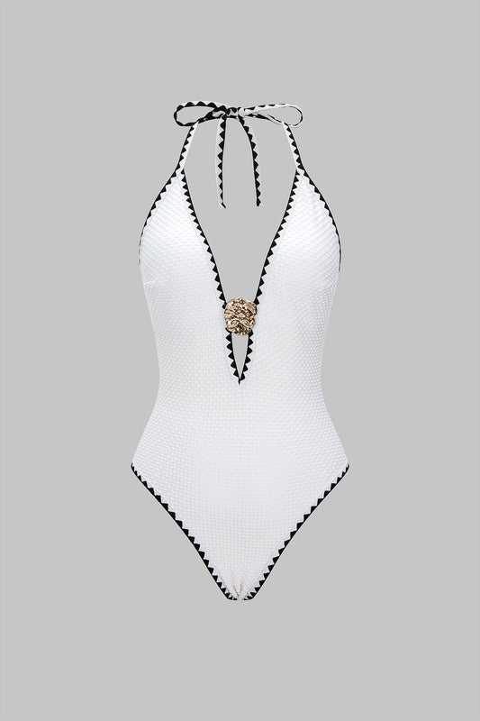Ivory Chic Gold Detaylı Halter Yaka Mayo