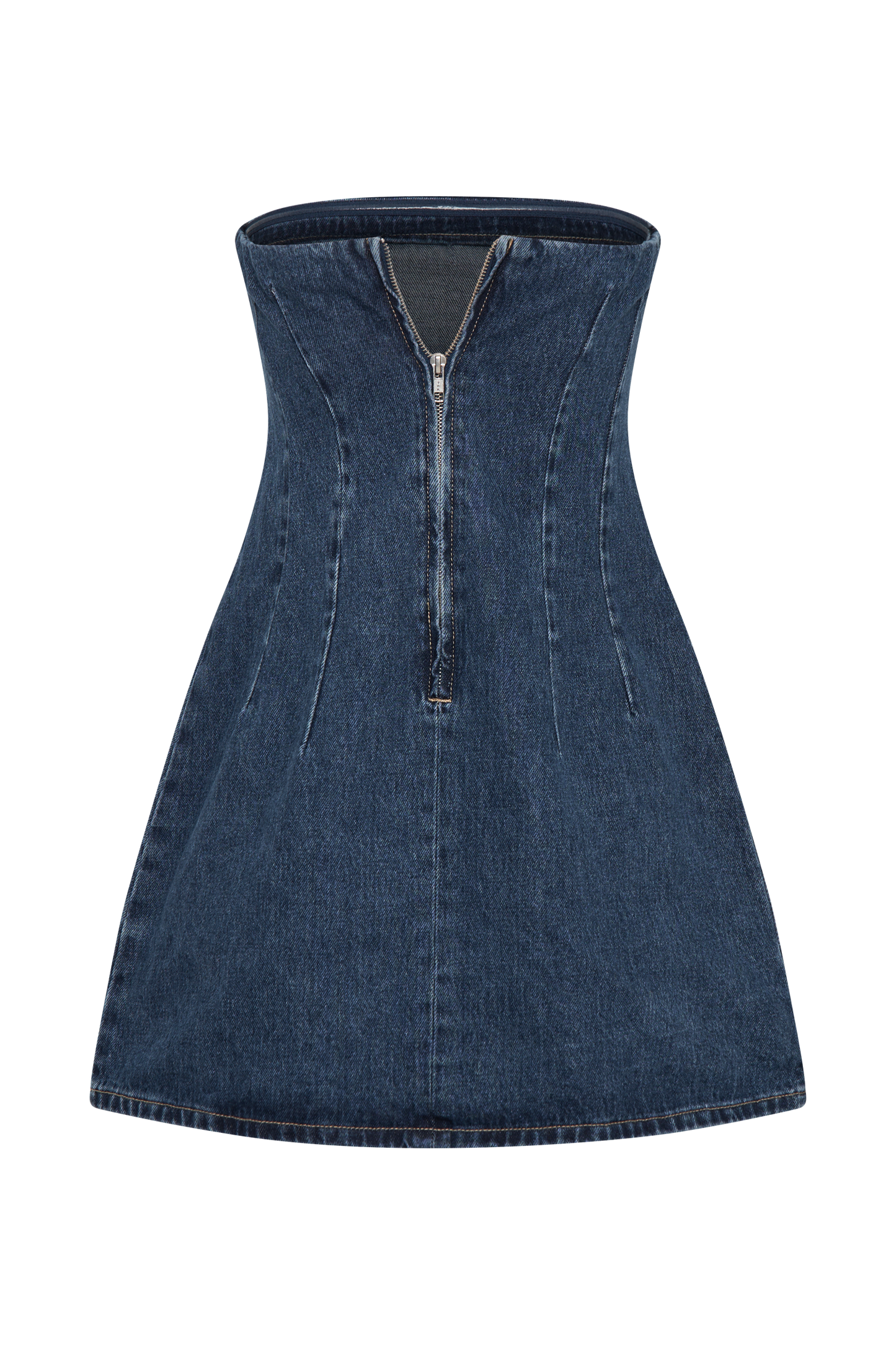 Cecily Straplez Denim Mini Elbise - Koyu Mavi
