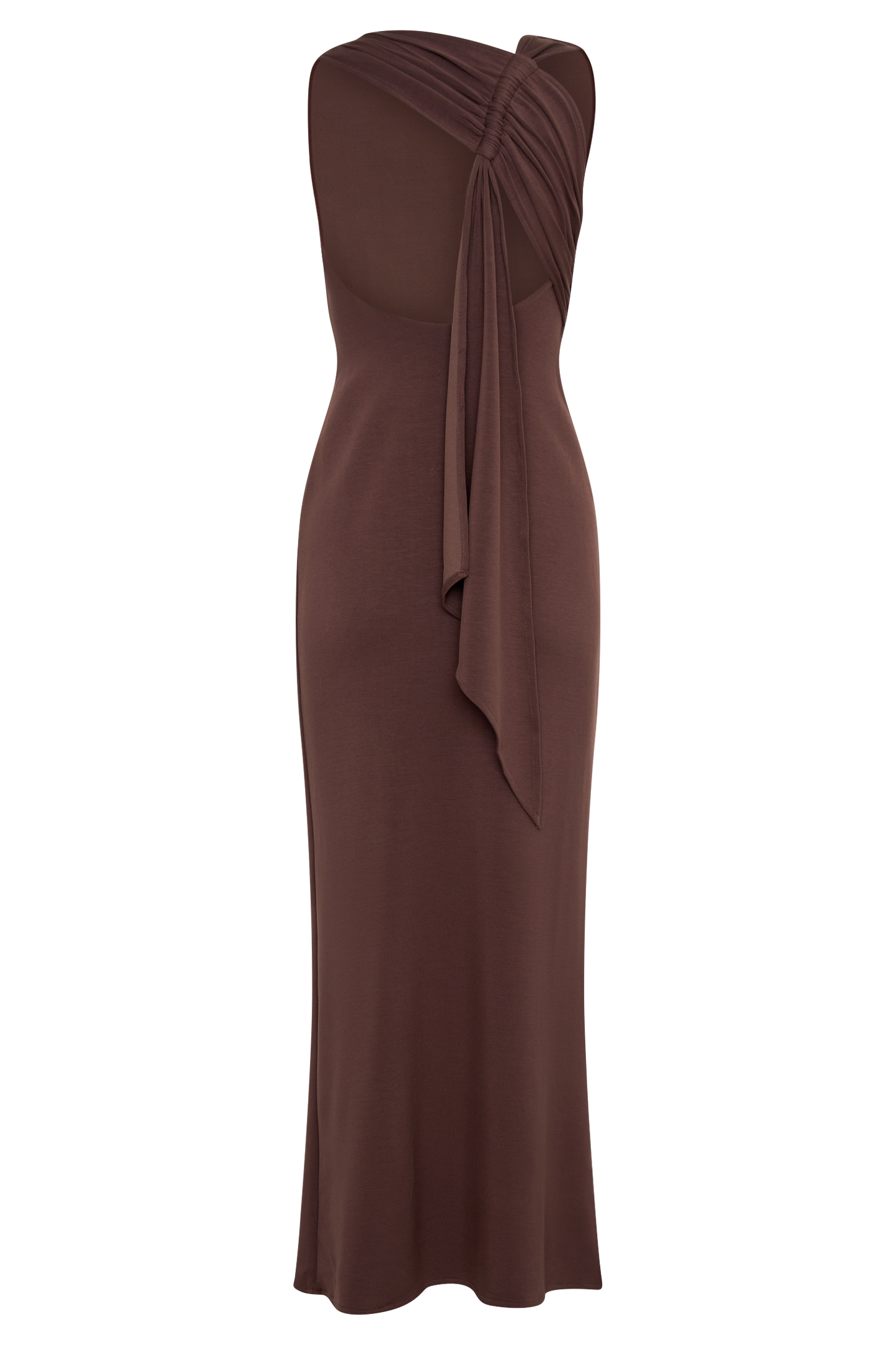 Catelyn Asimetrik Scuba Jersey Midi Elbise - Kakao Kahvesi