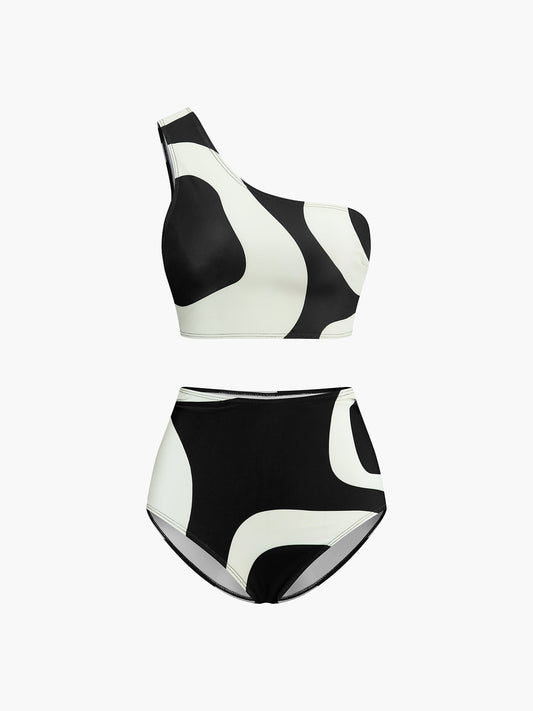 İki Tonlu Asimetrik Yaka Bikini Takımı