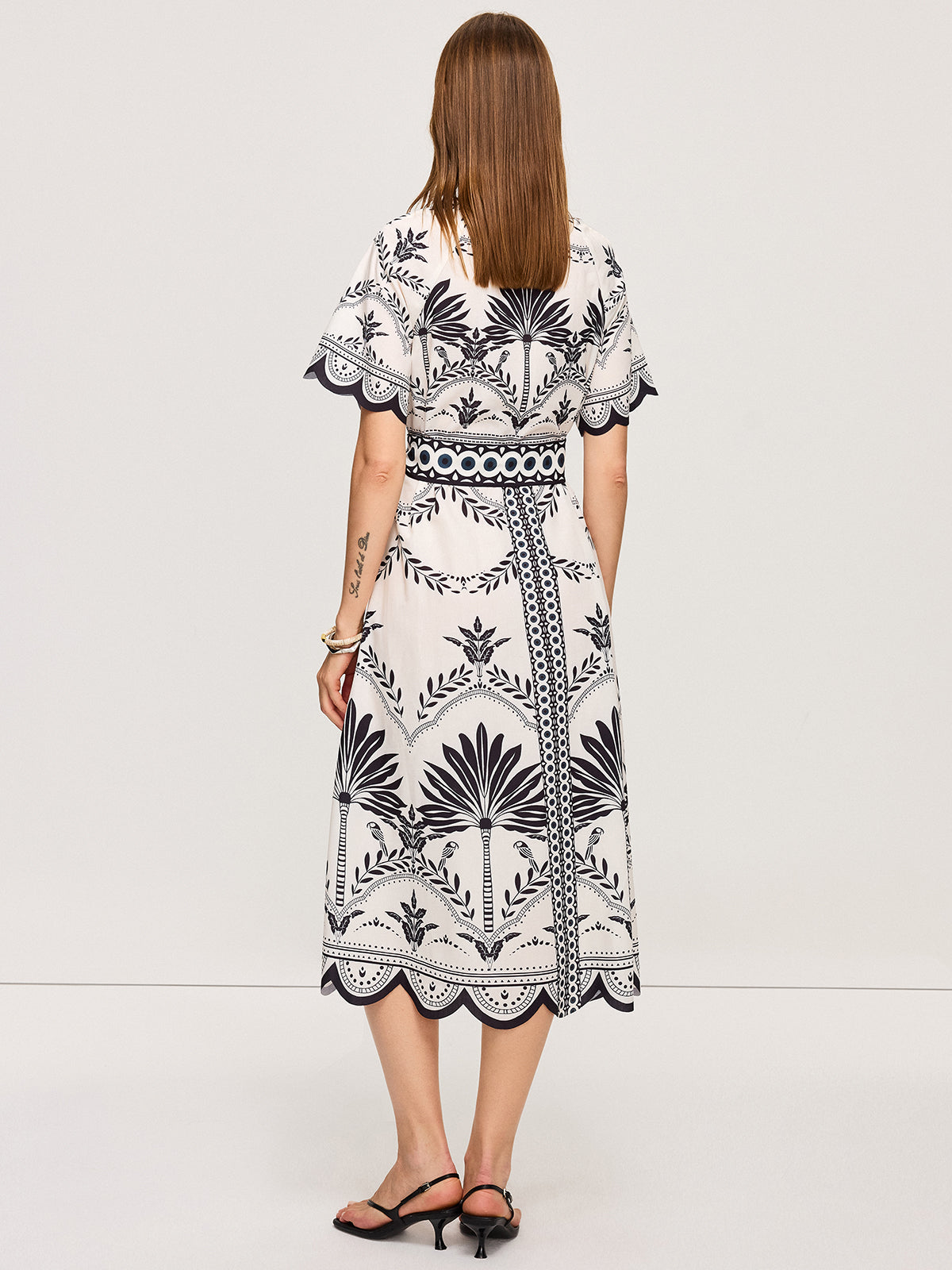 Boho Çiçekli V Yaka Midi Elbise