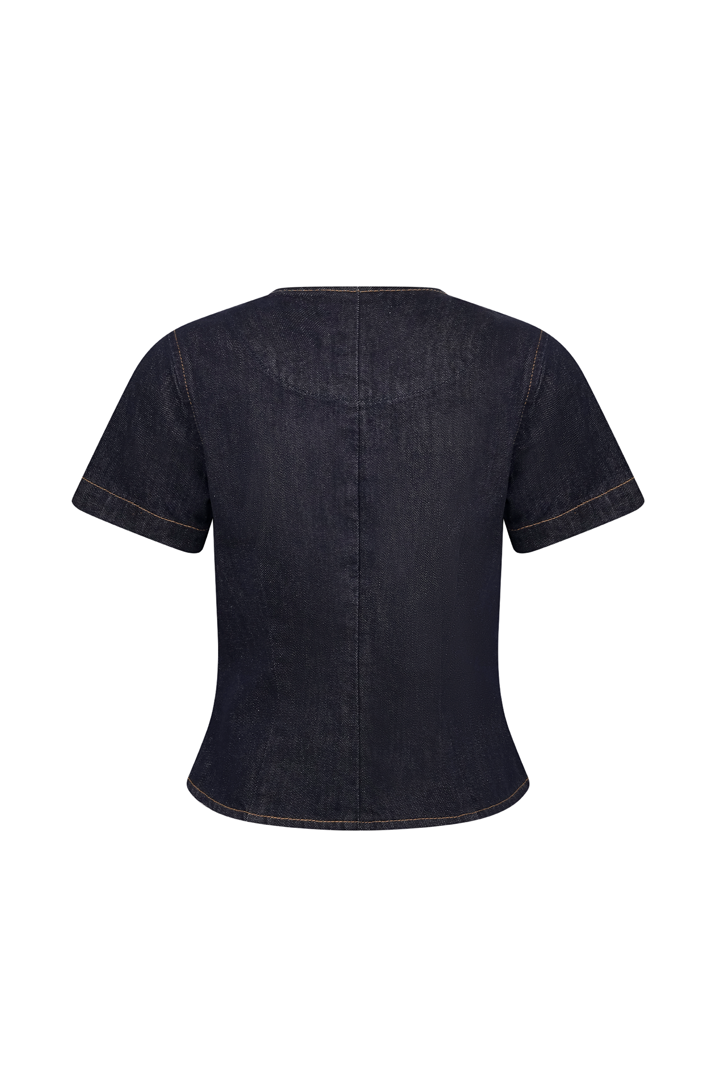 Bethany Kısa Kollu Düğmeli Denim Üst - Yıkanmış İndigo Mavi