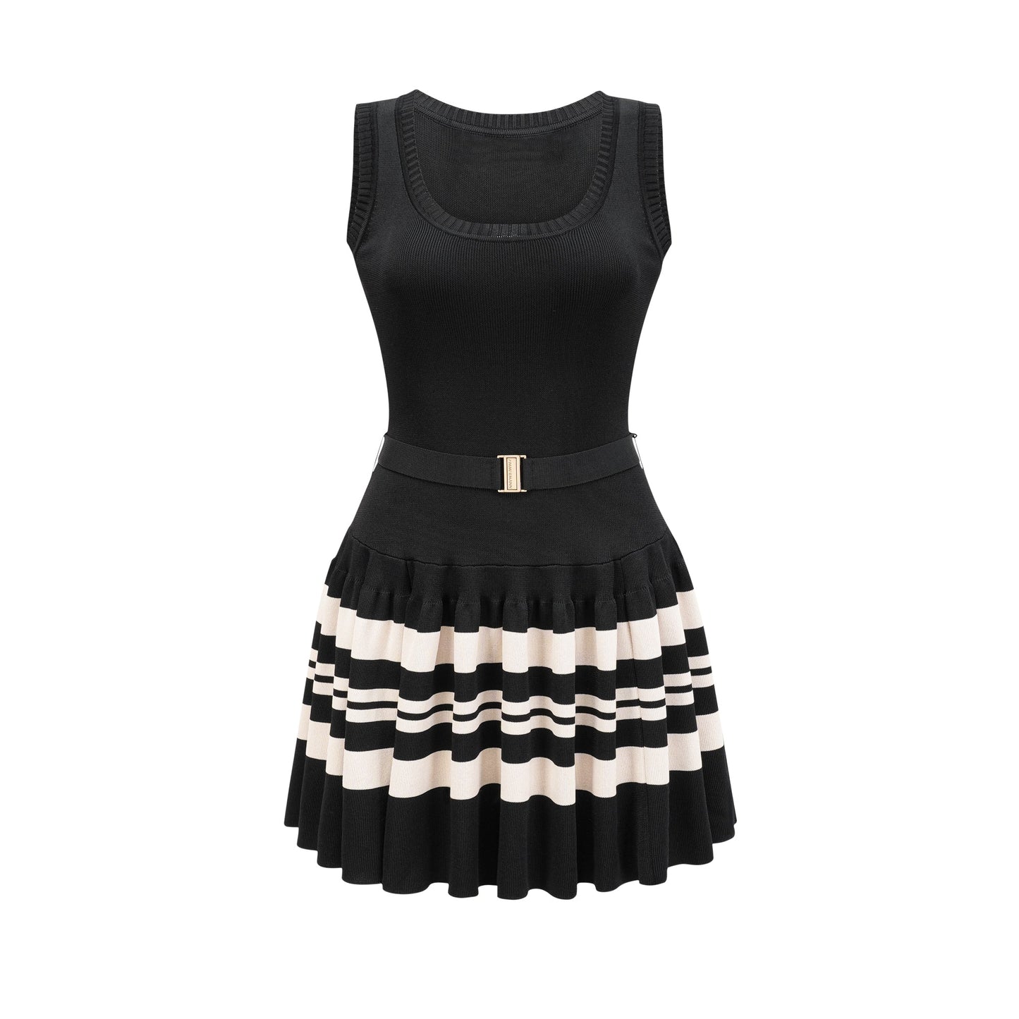 Clothilde Çizgili Desen Pilili Mini Elbise