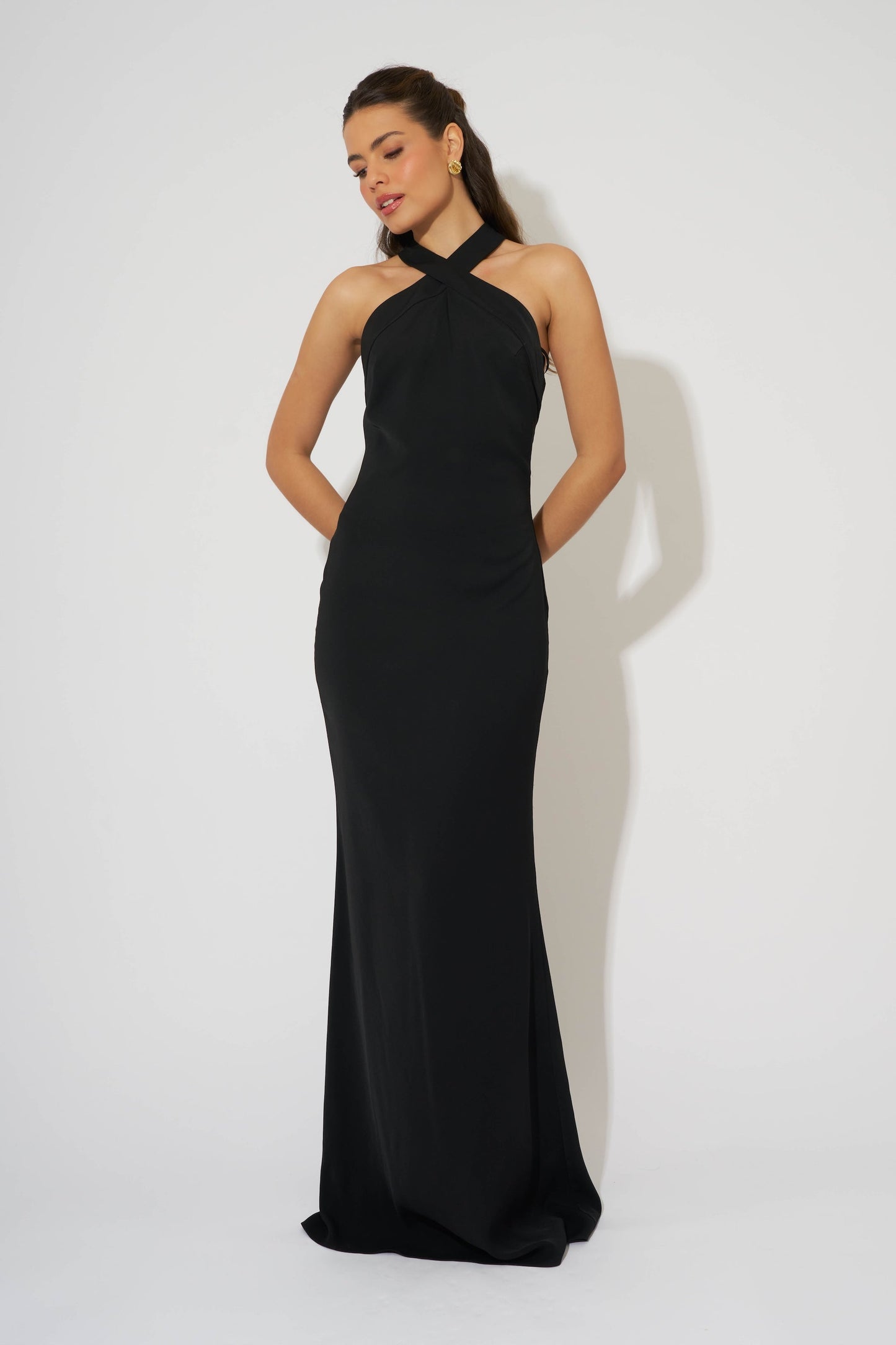 Cross Halter uzun elbise
