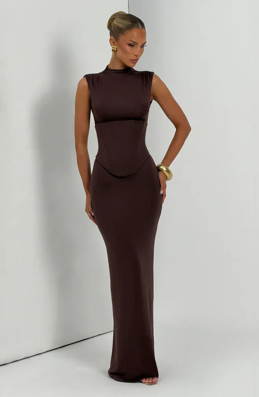 Soline Maxi Dress - Plum Brown