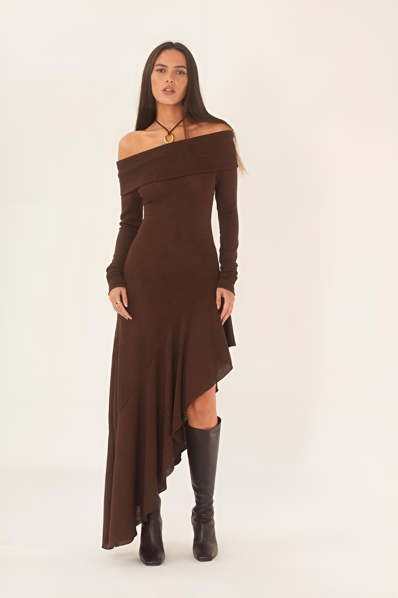 Alisa Omuz Açık Flare Midi Örgü Elbise ®