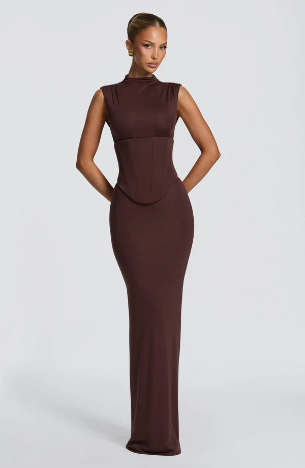 Soline Maxi Dress - Plum Brown