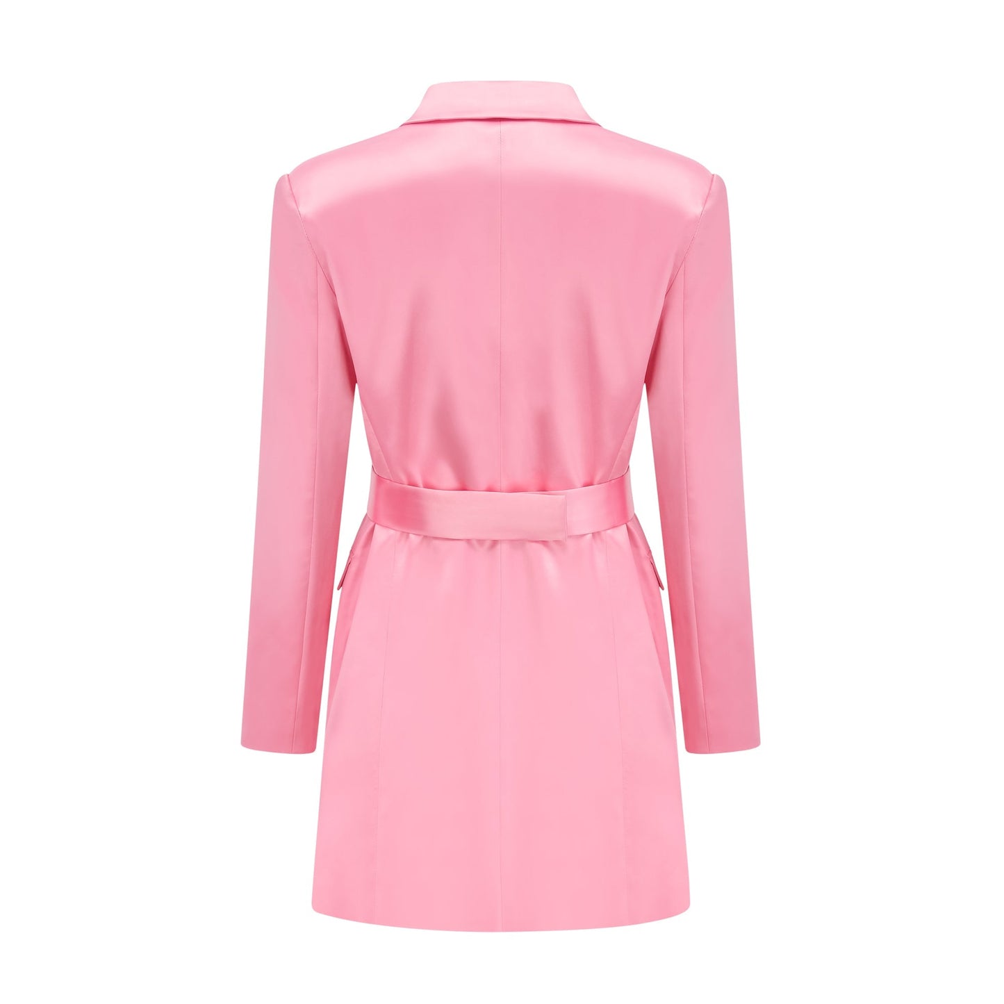 Coralie Pembe Belden Kuşaklı Saten Blazer Elbise