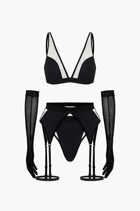Şeffaf Lingerie Garter Seti ve Mesh Eldiven